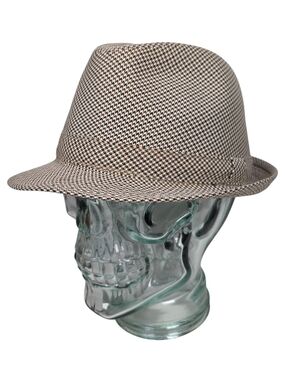 Jaxon Men's Fedora Hat Houndstooth Trilby Cap Brown Cream Plaid Size L